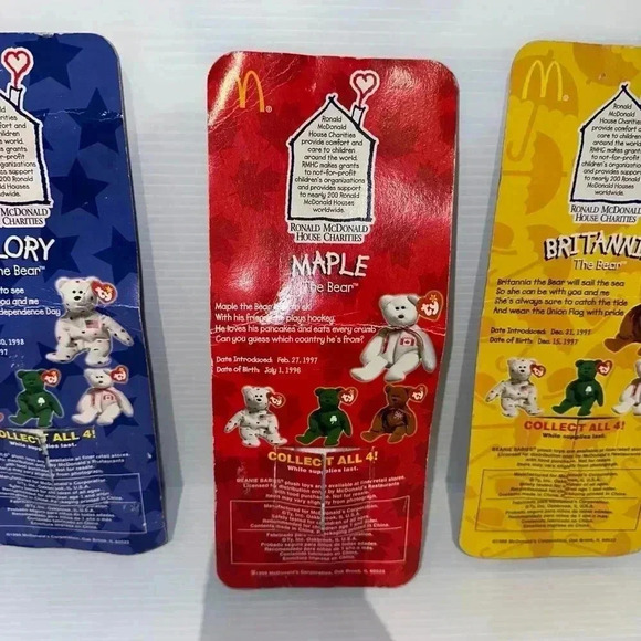 McDonald's TY Beanie Babies 3 Maple, Britannia, & Glory. Rare New in Box - Picture 11 of 15